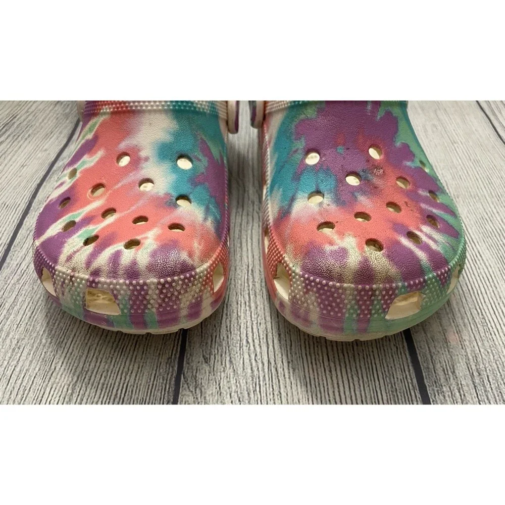 Pastel Rainbow Tie Dye Croc Crocs Girl Sandals Shoes, Size Youth 4
